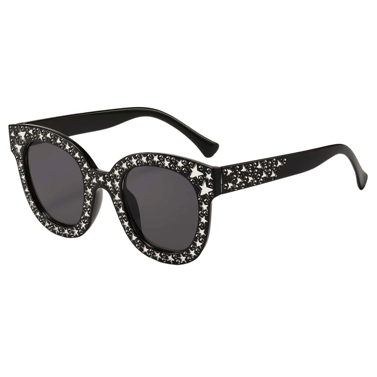 Festival zonnebril - cat eye met strass sterretjes - zwart