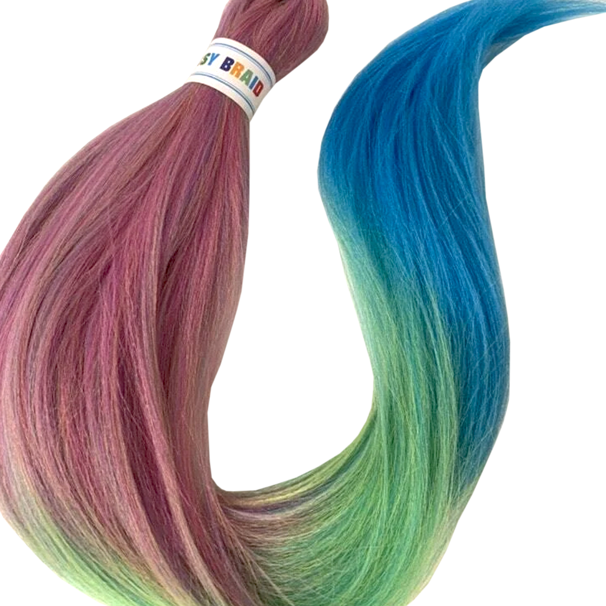 Gekleurd ombre vlechthaar - roze, groen en blauw